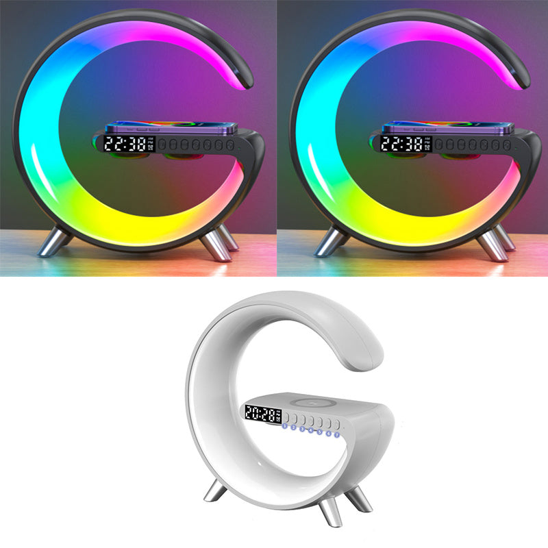 G Shaped LED Lamp Bluetooth Speaker Wireless Charger App Controlled