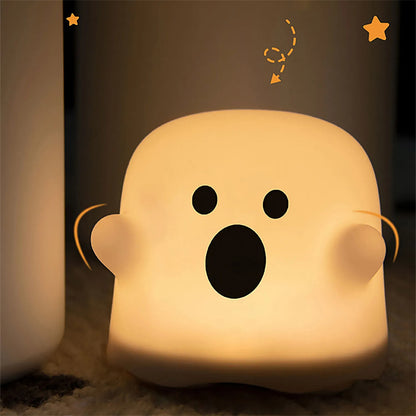 Cute Boo Ghost Silicone Bedside Night Light LED Touch Lamp