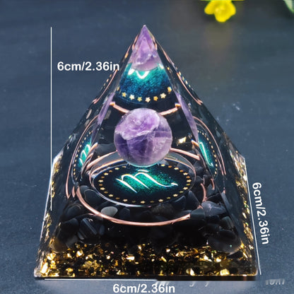 Zodiac Signs Amethyst Resin Pyramid