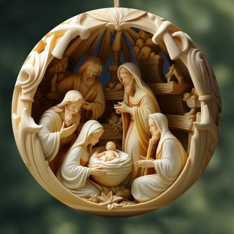 Beautiful Nativity Carved Ornaments