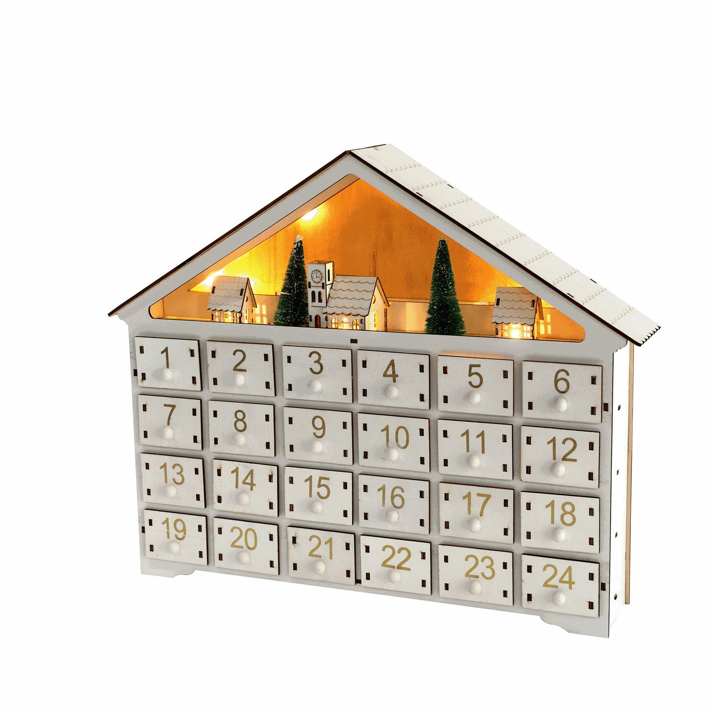 Wooden Advent Calendar with 24 Drawers & Lighted Christmas Village