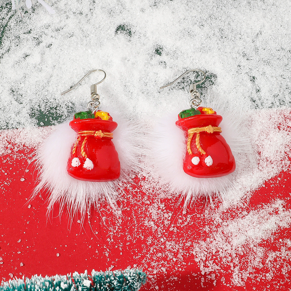 Winter Snowflake Fuzzy Hair Ball Earrings Variety