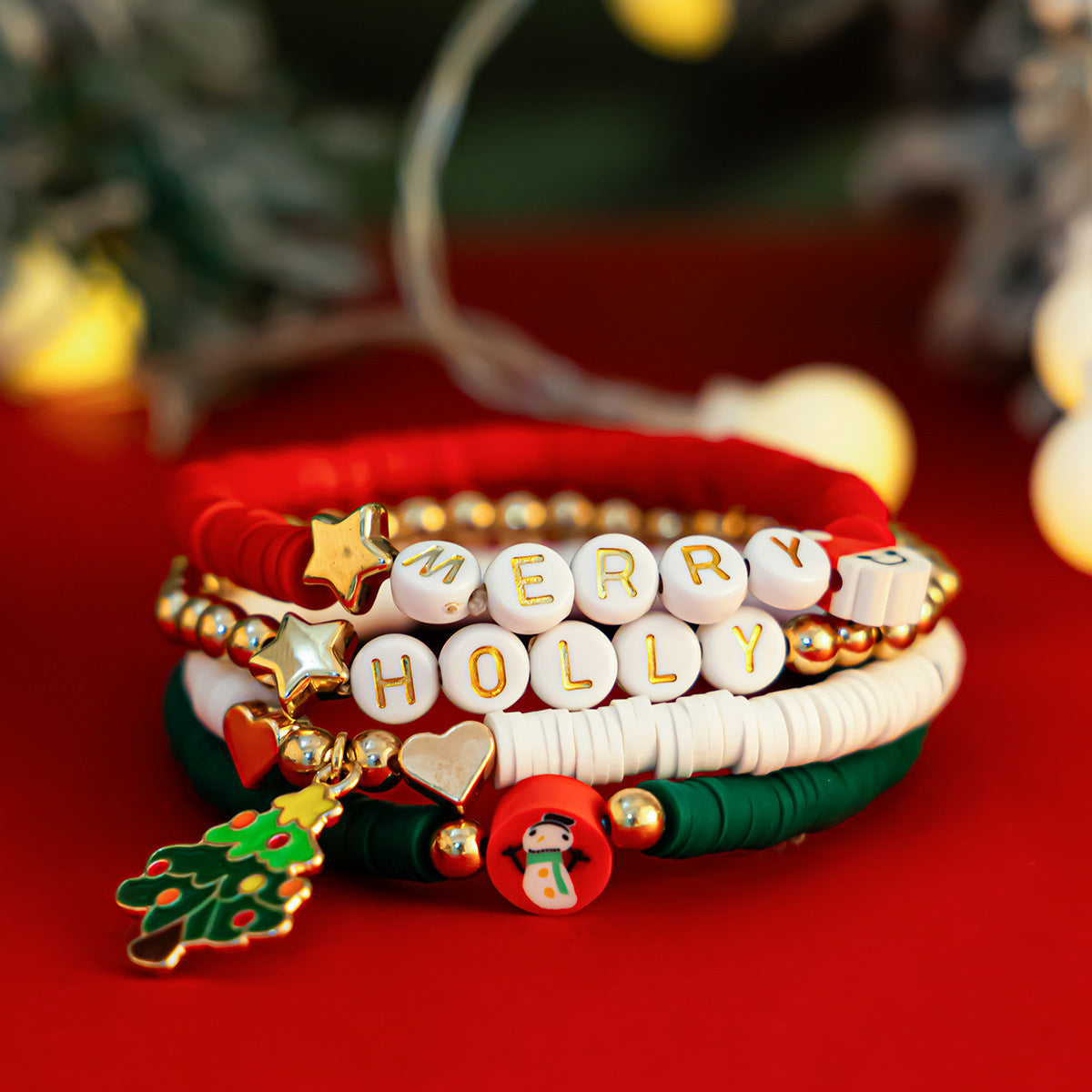 Christmas Polymer Clay Colorful Bracelet Sets