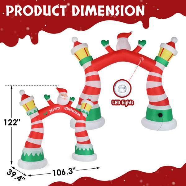 Christmas Candy Cane Arch with Santa LED Inflatable Decor