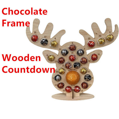 Wooden Santa or Reindeer Chocolate Candy Christmas Advent Calendar