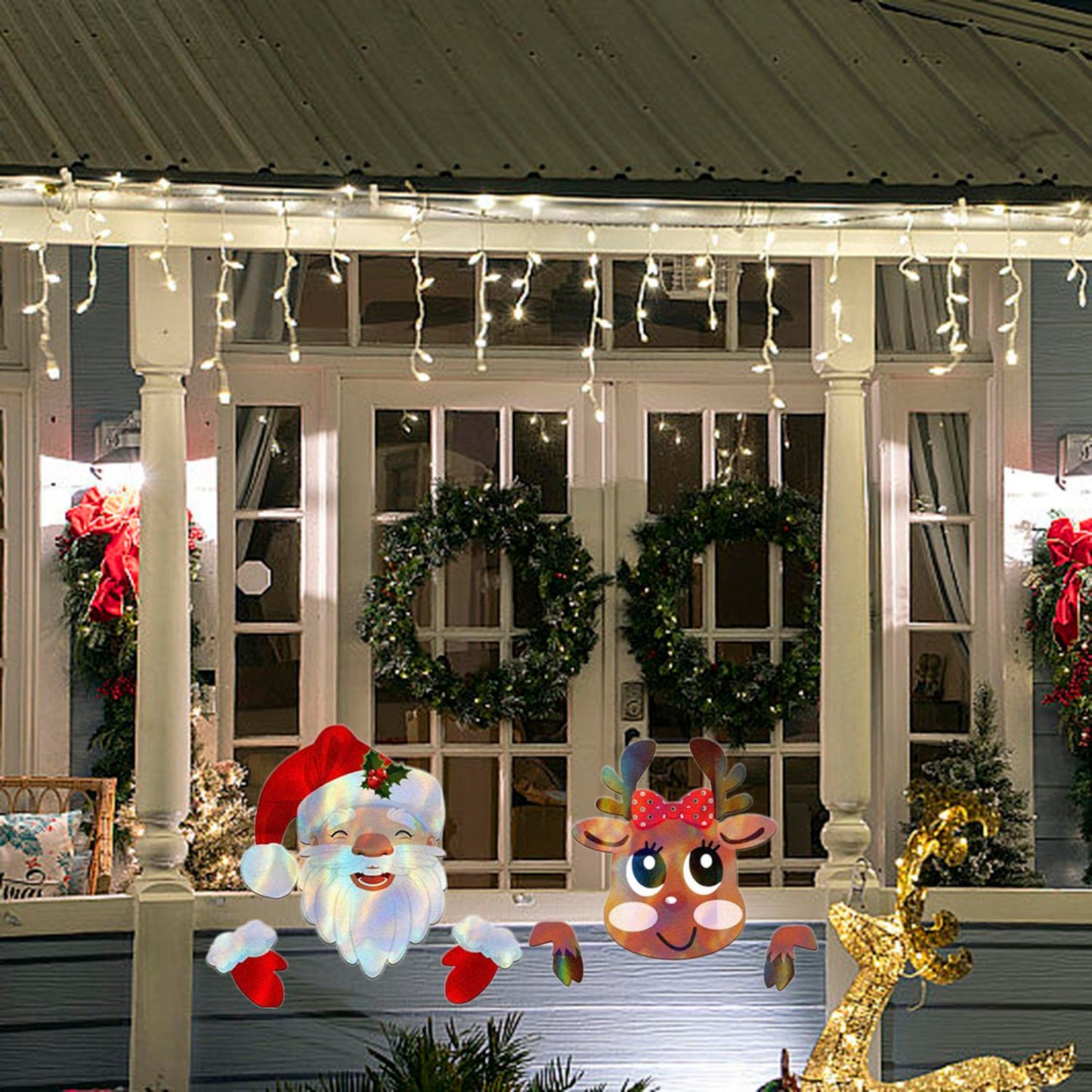 Holiday Outdoor Fence Decoration Set – Santa & Reindeer