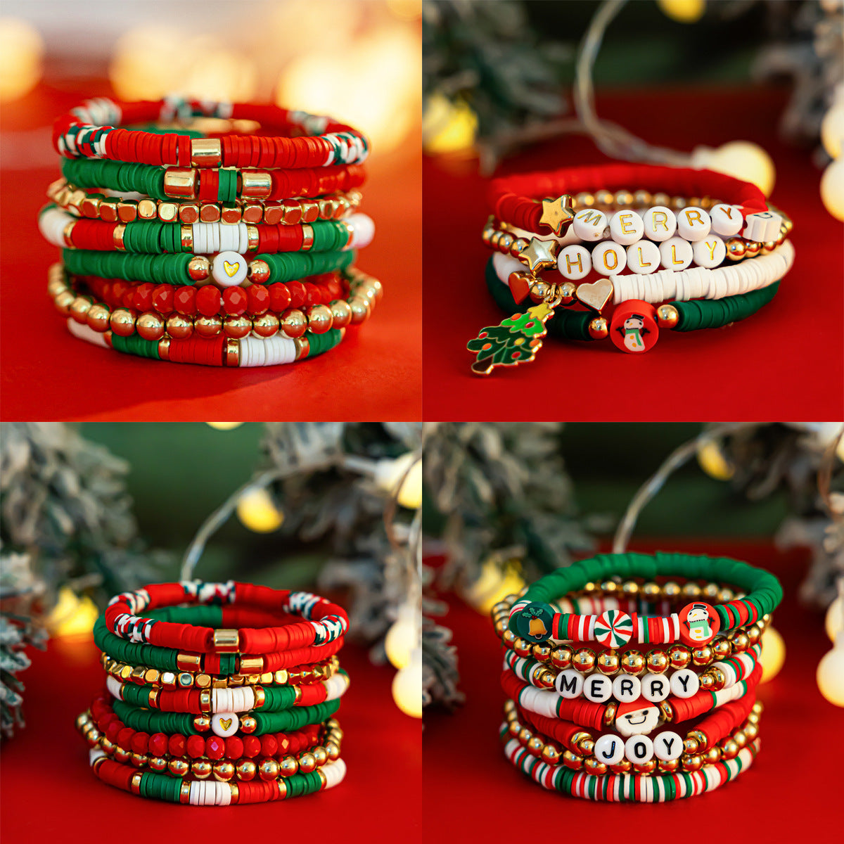 Christmas Polymer Clay Colorful Bracelet Sets