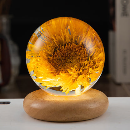 Flower Crystal Ball Night Lamp With Wooden Base