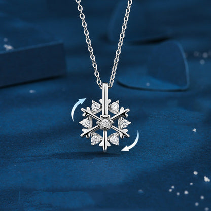 White Gold & Rose Gold Spinning Snowflake Necklace