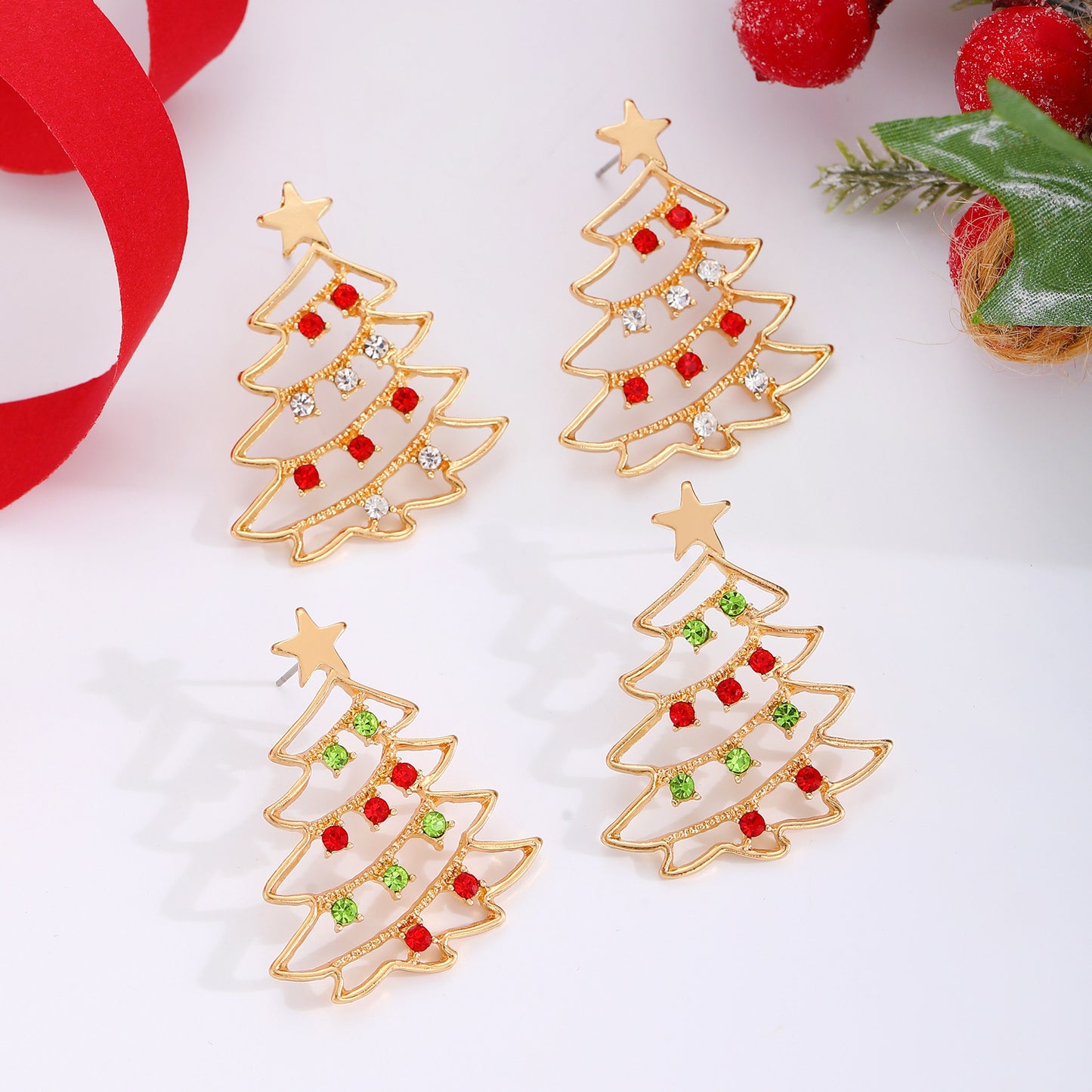 Elegant Christmas Tree Rhinestone Earrings