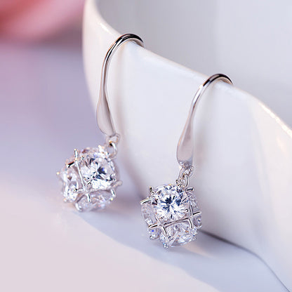 925 Silver Hexagonal Cube Elegant Earrings