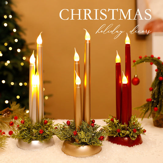 Artificial LED Candle Trio with Holly Base