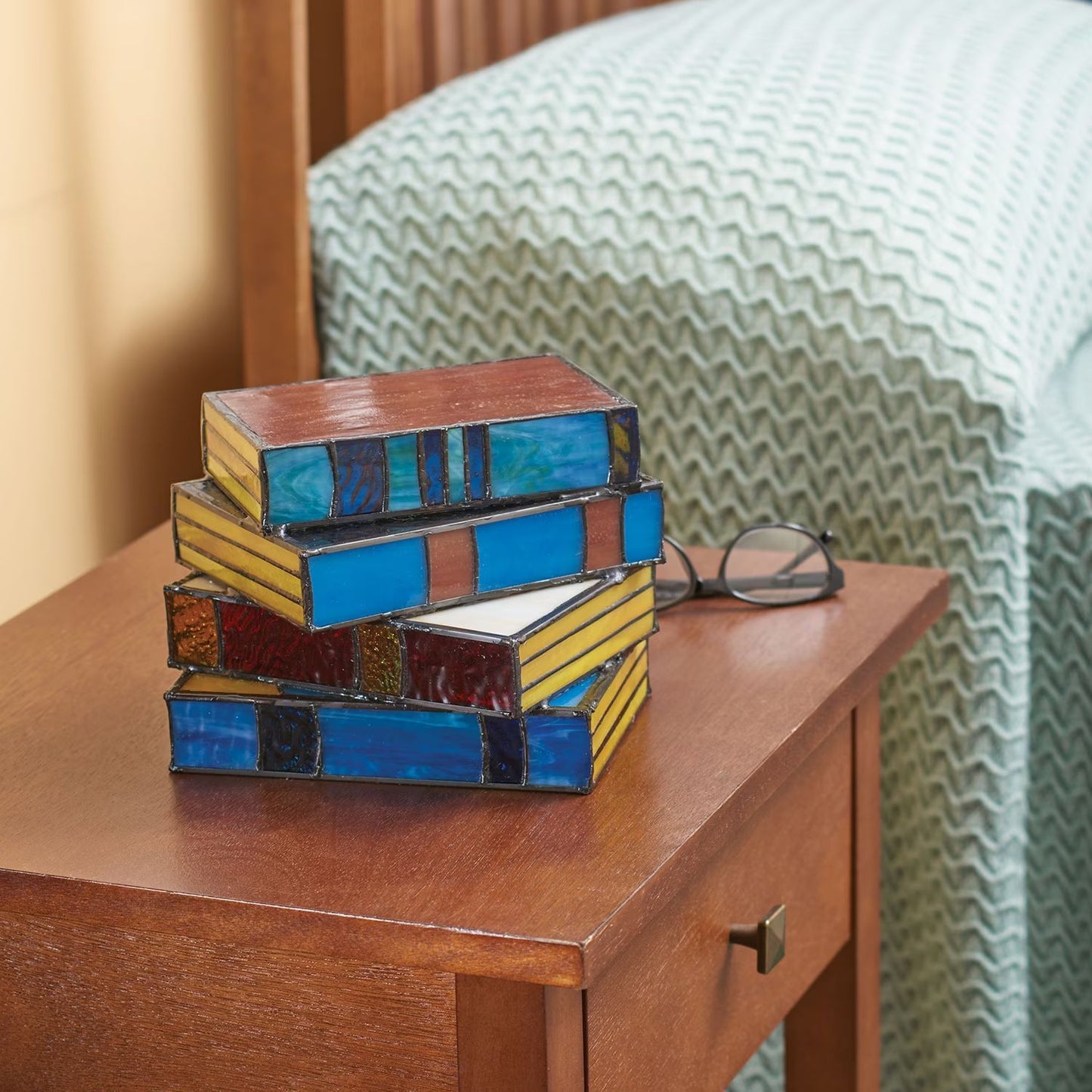 Stacked Books Lamp Resin Stained Glass LED