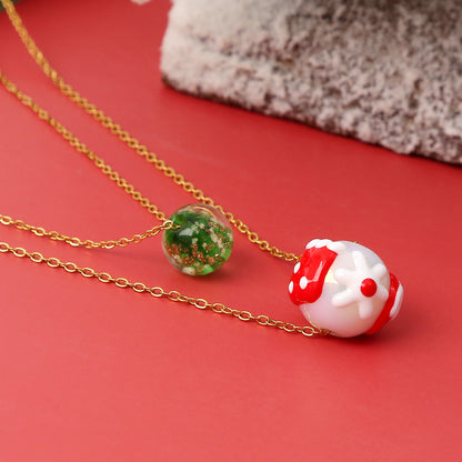 Christmas Glow-In-The-Dark Glass Pendant Necklace