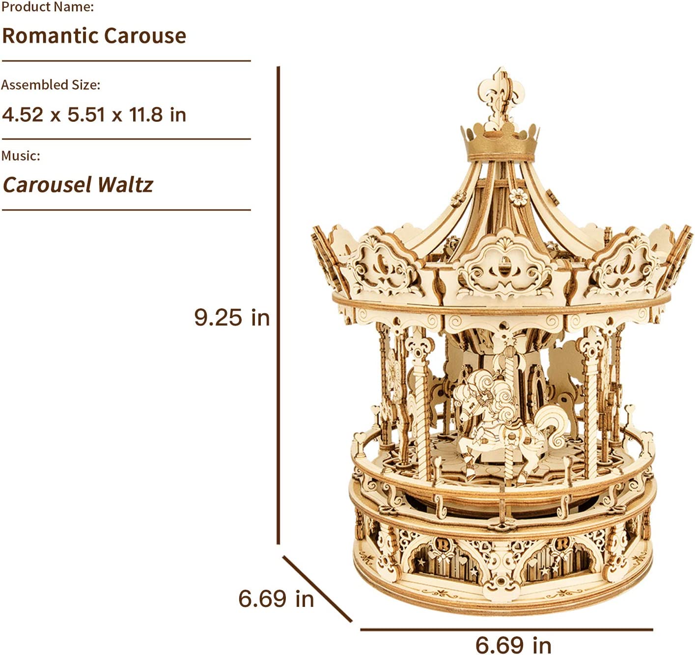 Carousel 3D DIY Wooden Puzzle Model Rotating Music Box
