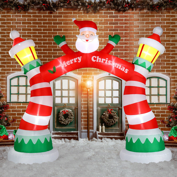 Christmas Candy Cane Arch with Santa LED Inflatable Decor