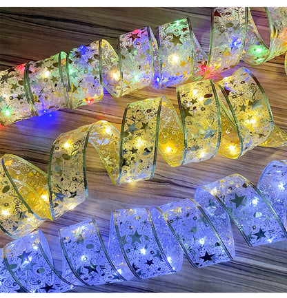 Decorative LED Light Christmas Silk Garland Ribbon