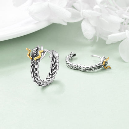 Sterling Silver Dragon Hoop Huggie Earrings