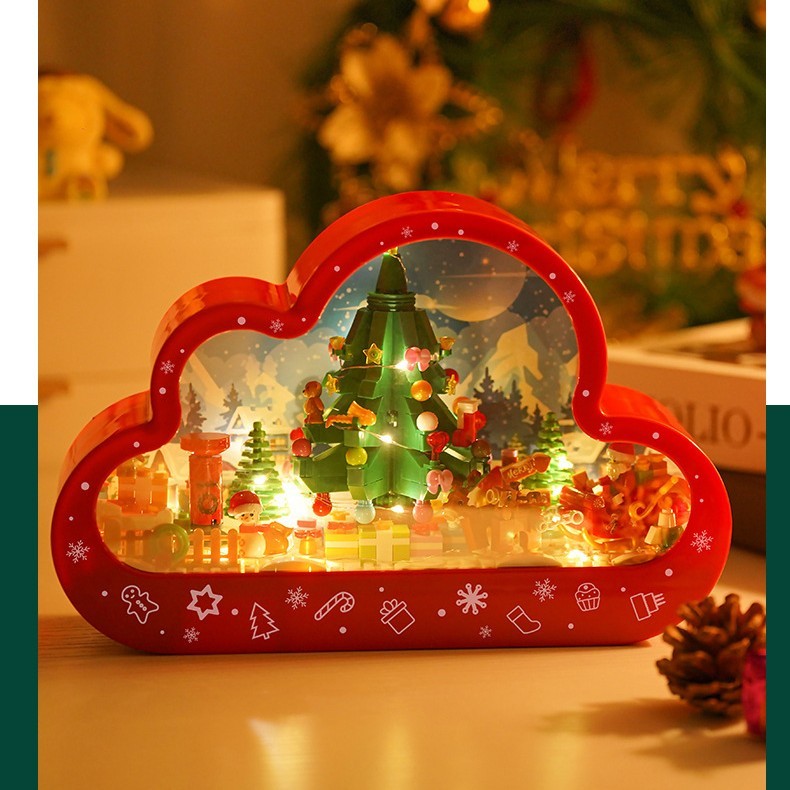 DIY Building Block Christmas Village within Mirror Cloud Lamp