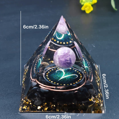 Zodiac Signs Amethyst Resin Pyramid