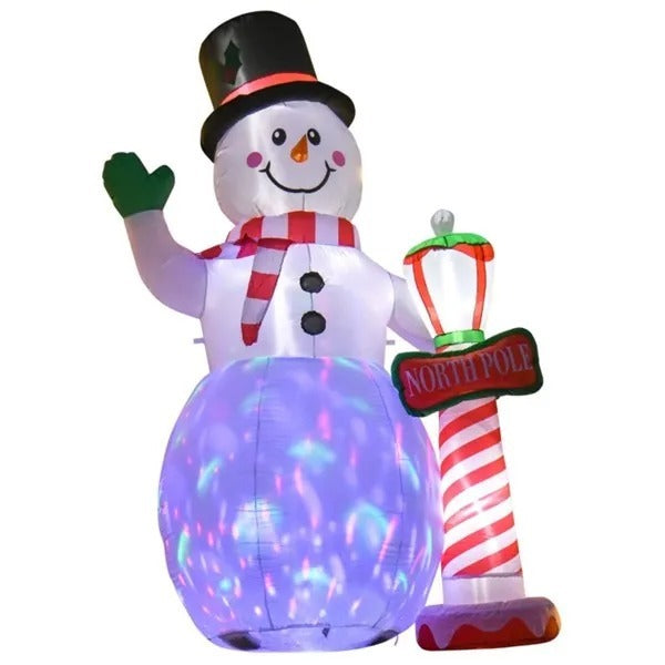 Inflatable Snowman with North Pole – LED Color-Changing Lights