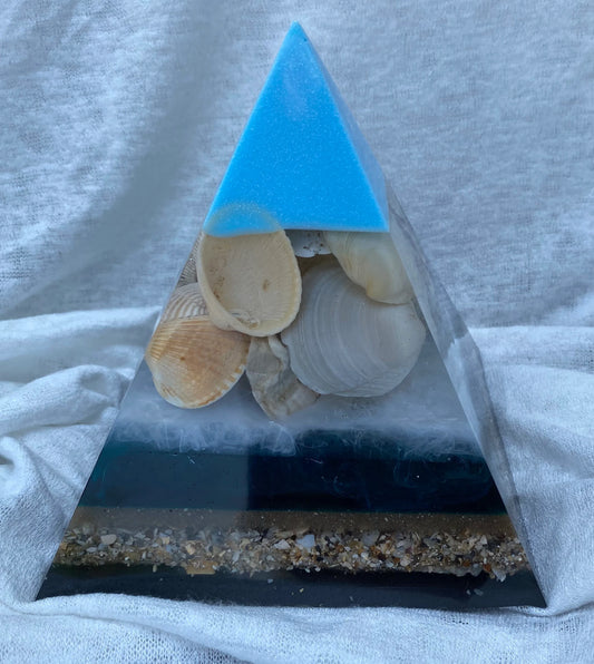 Resin 6" Pyramid Texas Gulf Coast Sand and Shells